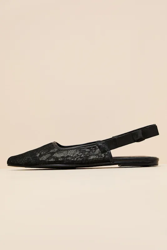 Brianna Black Lace Pointed-Toe Slingback Flats made by Lulus