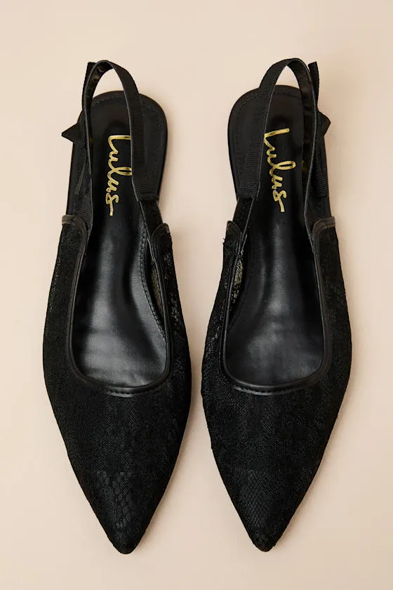 Brianna Black Lace Pointed-Toe Slingback Flats sold by Lulus product image thumbnail 2