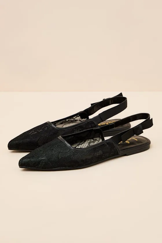 Brianna Black Lace Pointed-Toe Slingback Flats sold by Lulus product image thumbnail 3