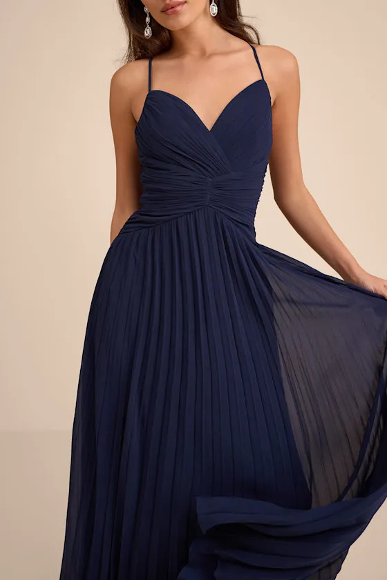 Corella Navy Blue Pleated Backless Maxi Dress sold by Lulus product image thumbnail 2