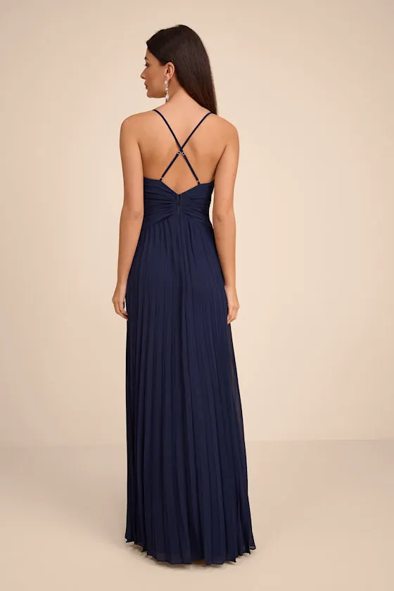 Corella Navy Blue Pleated Backless Maxi Dress sold by Lulus product image thumbnail 3