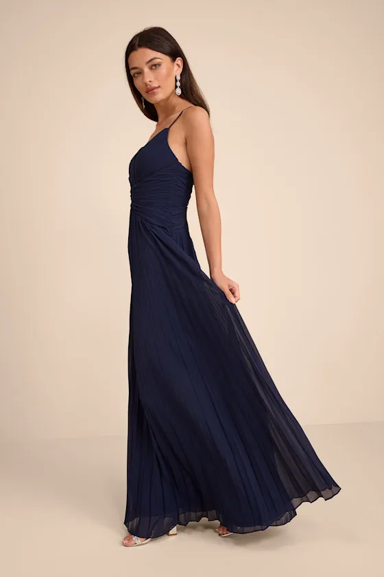 Corella Navy Blue Pleated Backless Maxi Dress sold by Lulus product image thumbnail 4