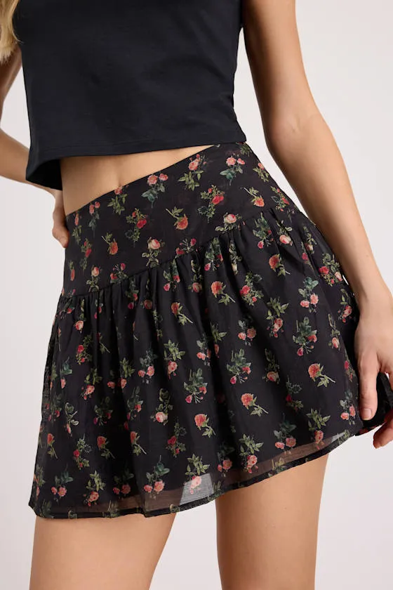 Floretta Black Floral Mid-Rise Mini Skirt sold by Lulus product image thumbnail 2
