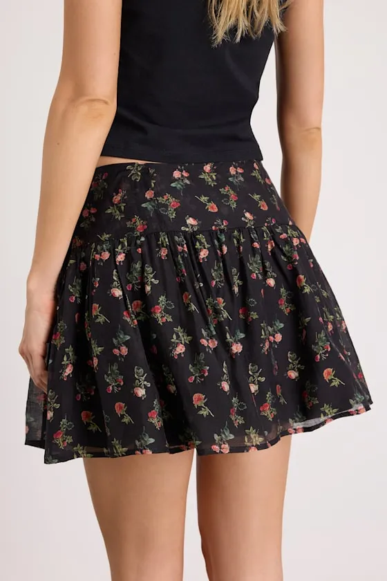 Floretta Black Floral Mid-Rise Mini Skirt sold by Lulus product image thumbnail 3