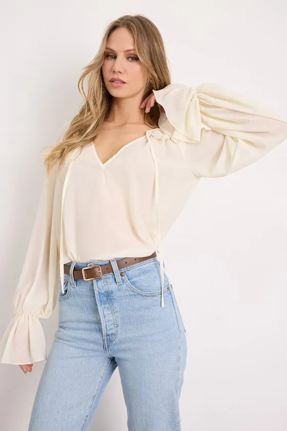 Florencia Ivory Ruffled Long Sleeve Top sold by Lulus