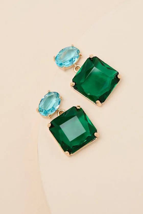 Vayda Green Rhinestone Statement Earrings sold by Lulus