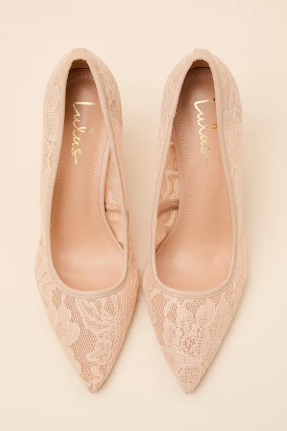 Lolita Light Nude Lace Pointed-Toe Pumps sold by Lulus product image thumbnail 4