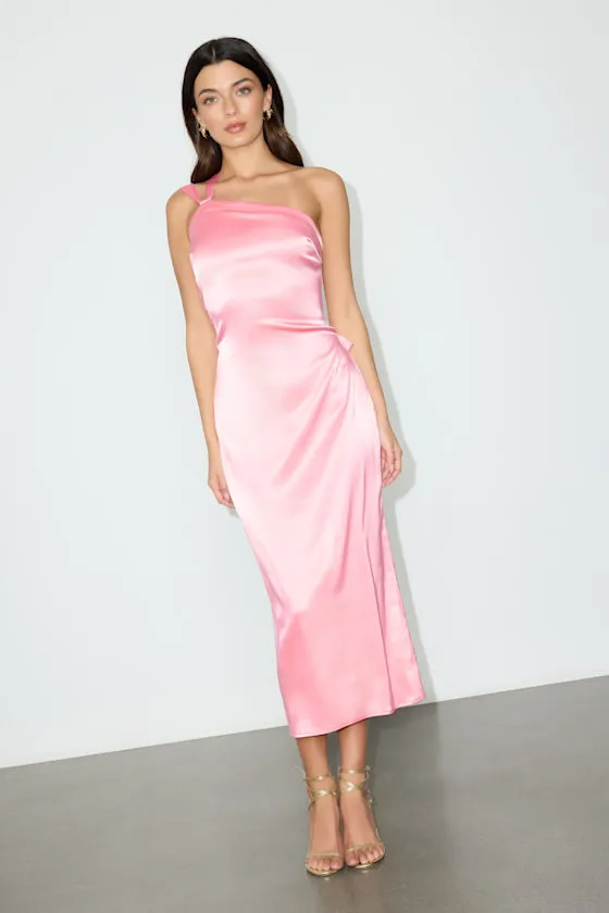 Yvonne Light Pink Satin One-Shoulder Midi Dress sold by Lulus
