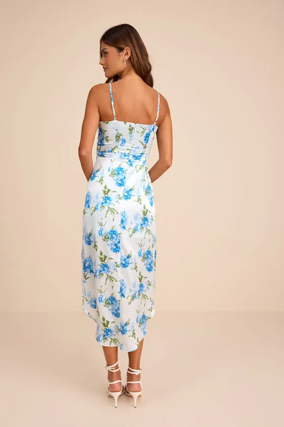 My Favorite Day Light Blue Floral Print Tulip Skirt Midi Dress sold by Lulus product image thumbnail 3
