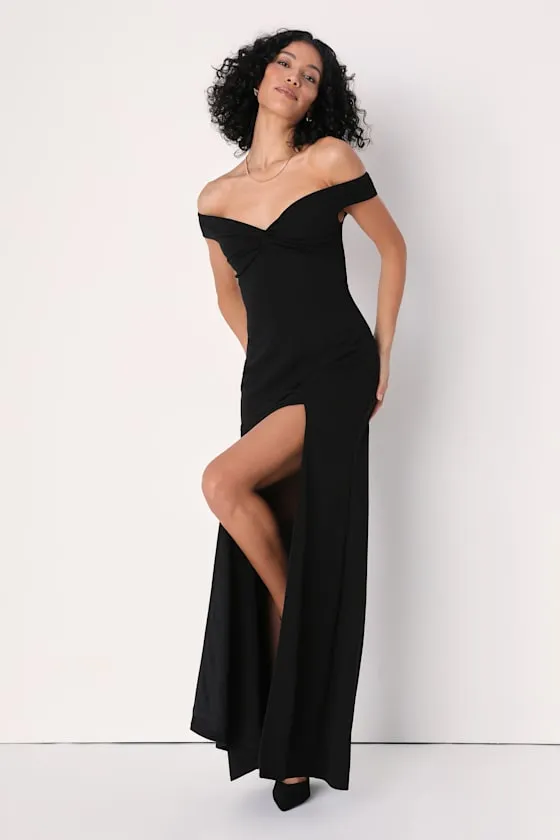 Behold My Love Black Off-The-Shoulder Twist-Front Maxi Dress sold by Lulus