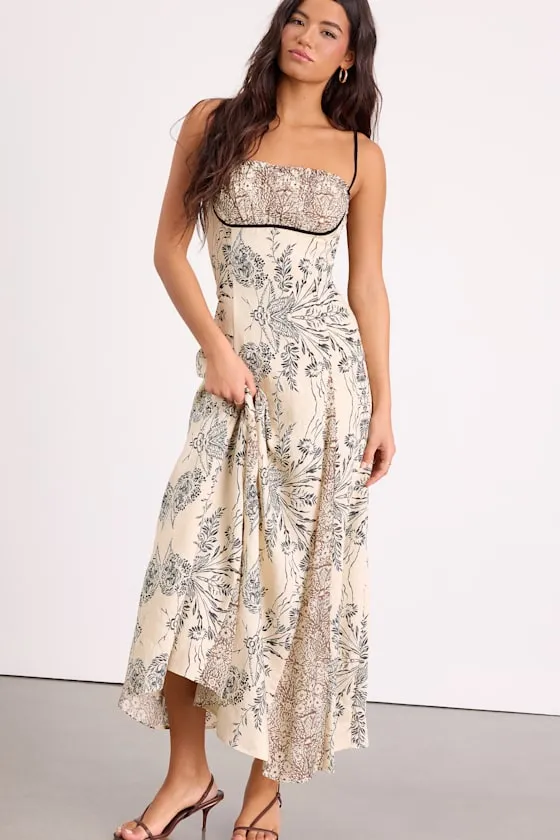 Emryn Beige Multi Mixed Print Floral Maxi Dress sold by Lulus