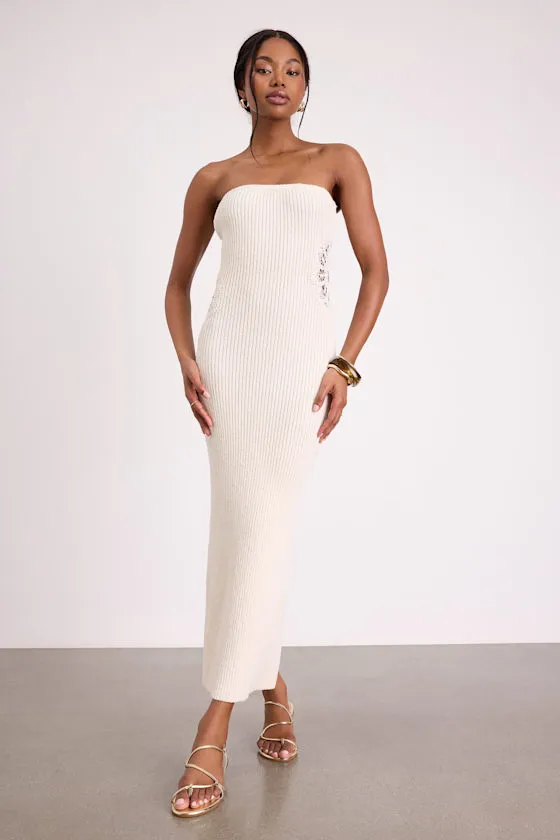 Brenna Ivory Strapless Sweater Knit Midi Dress sold by Lulus product image thumbnail 3