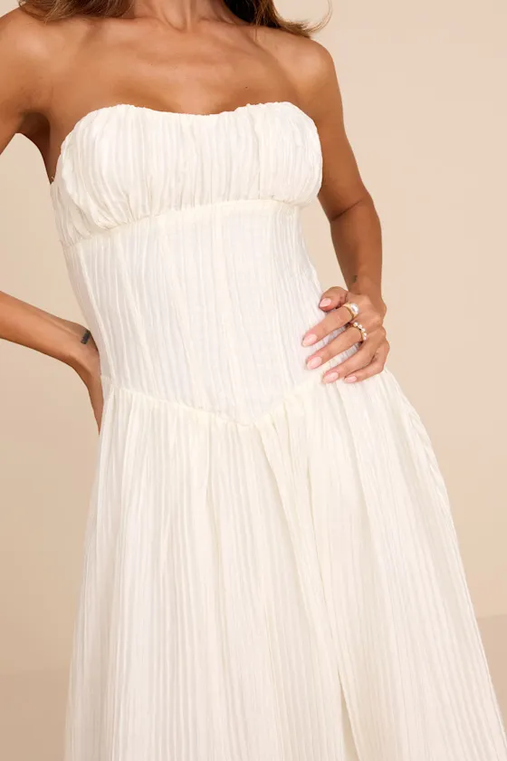 Aspen Ivory Plisse Strapless Bustier Midi Dress sold by Lulus product image thumbnail 2