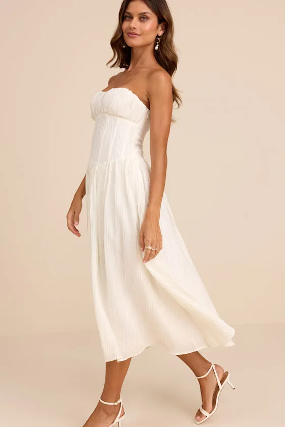 Aspen Ivory Plisse Strapless Bustier Midi Dress sold by Lulus product image thumbnail 4