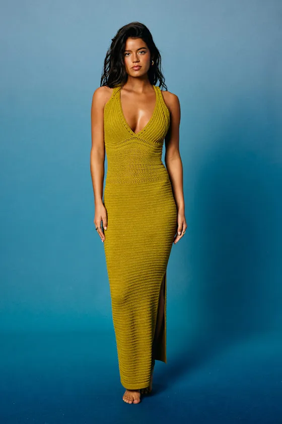 Solstice Chartreuse Crochet Backless Maxi Dress sold by Lulus product image thumbnail 2