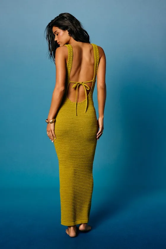 Solstice Chartreuse Crochet Backless Maxi Dress sold by Lulus product image thumbnail 4