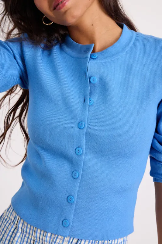 Araya Bright Blue Button-Up Cardigan sold by Lulus