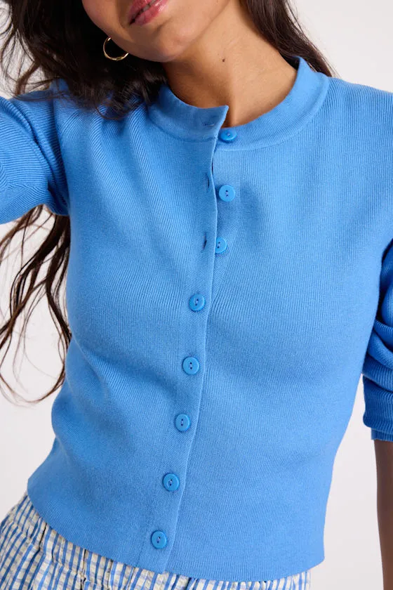 Araya Bright Blue Button-Up Cardigan sold by Lulus