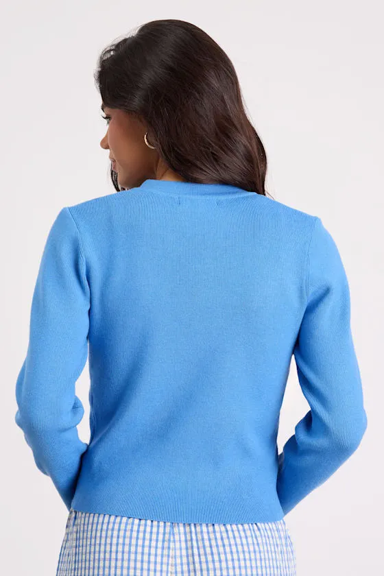 Araya Bright Blue Button-Up Cardigan sold by Lulus product image thumbnail 2