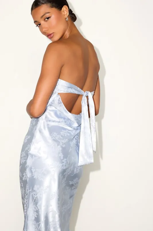 Impressive Favorite Light Blue Jacquard Strapless Midi Dress sold by Lulus