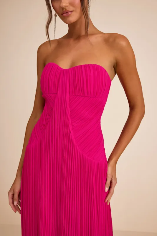 Narasha Fuchsia Pleated Strapless Maxi Dress made by Lulus