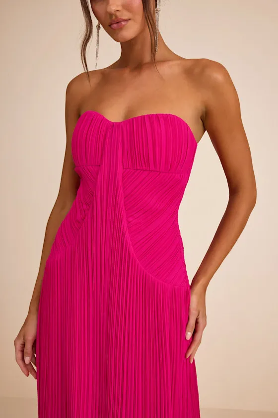Narasha Fuchsia Pleated Strapless Maxi Dress sold by Lulus