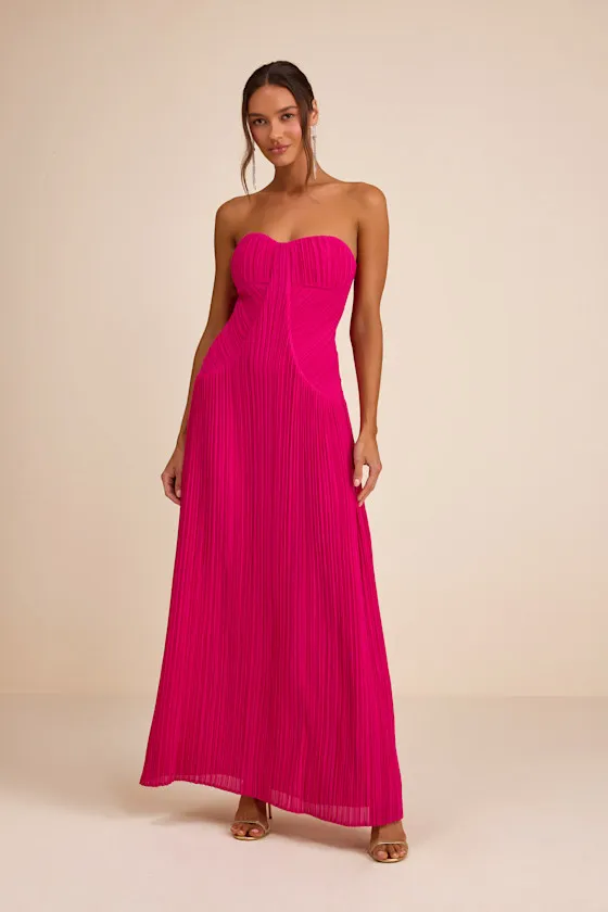 Narasha Fuchsia Pleated Strapless Maxi Dress sold by Lulus product image thumbnail 2