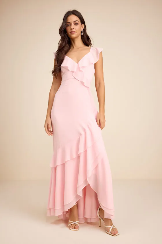 Charming Event Light Pink Asymmetrical Ruffled Maxi Dress sold by Lulus product image thumbnail 2