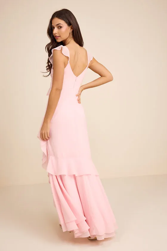 Charming Event Light Pink Asymmetrical Ruffled Maxi Dress sold by Lulus product image thumbnail 3