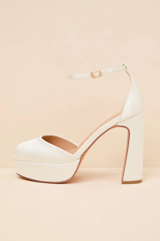 Vivien White Satin Ankle Strap Platform Heels sold by Lulus product image thumbnail 2