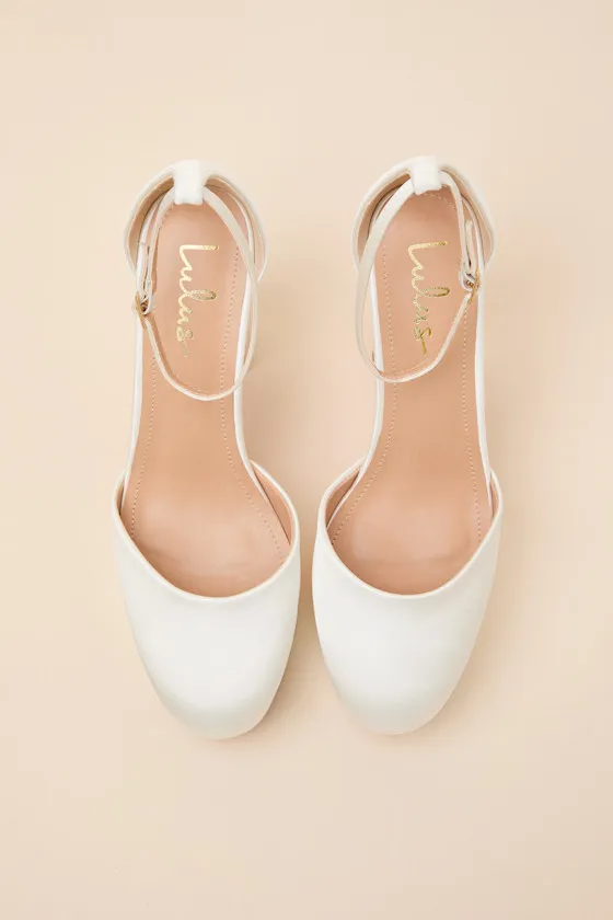 Vivien White Satin Ankle Strap Platform Heels sold by Lulus product image thumbnail 4