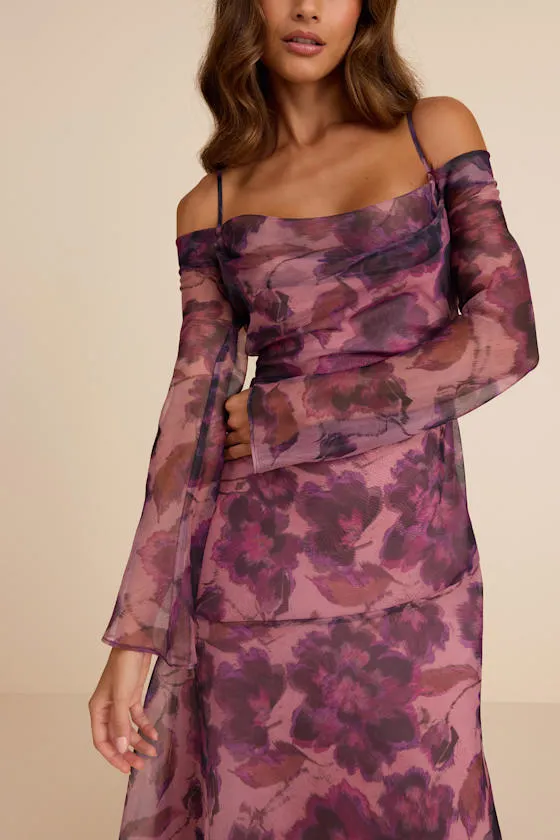Pia Mauve Purple Floral Asymmetrical Midi Dress sold by Lulus product image thumbnail 2