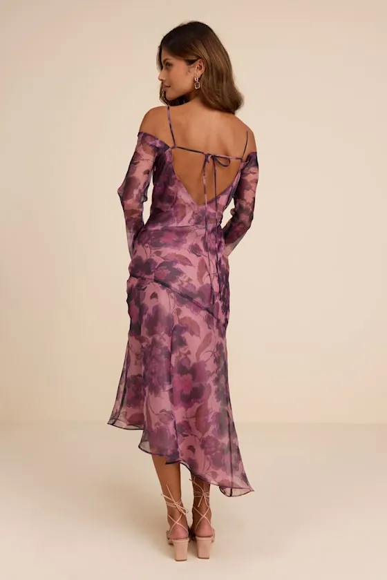 Pia Mauve Purple Floral Asymmetrical Midi Dress sold by Lulus product image thumbnail 3