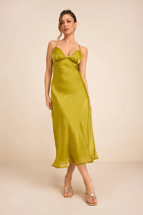 Alaia Chartreuse Satin Backless Midi Dress sold by Lulus product image thumbnail 2