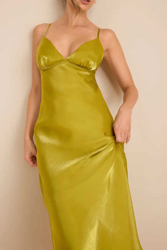 Alaia Chartreuse Satin Backless Midi Dress sold by Lulus product image thumbnail 3