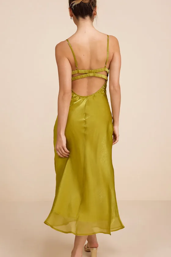 Alaia Chartreuse Satin Backless Midi Dress sold by Lulus product image thumbnail 4