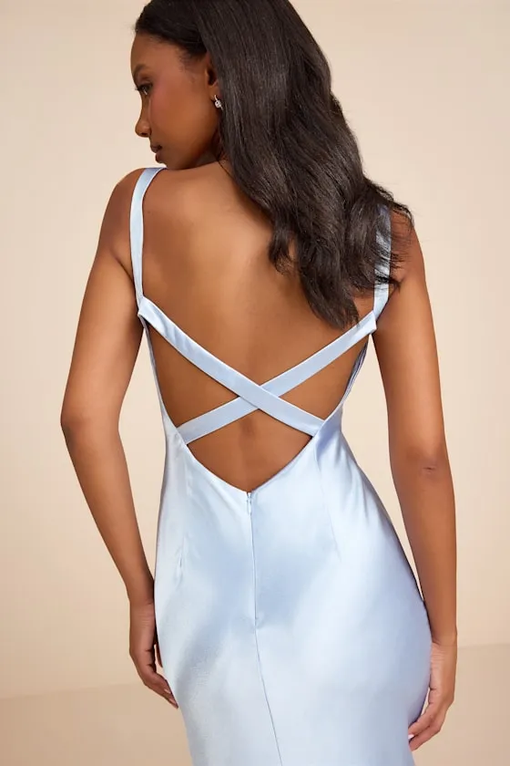 Perfectly Classy Light Blue Satin Strappy Maxi Dress sold by Lulus product image thumbnail 2