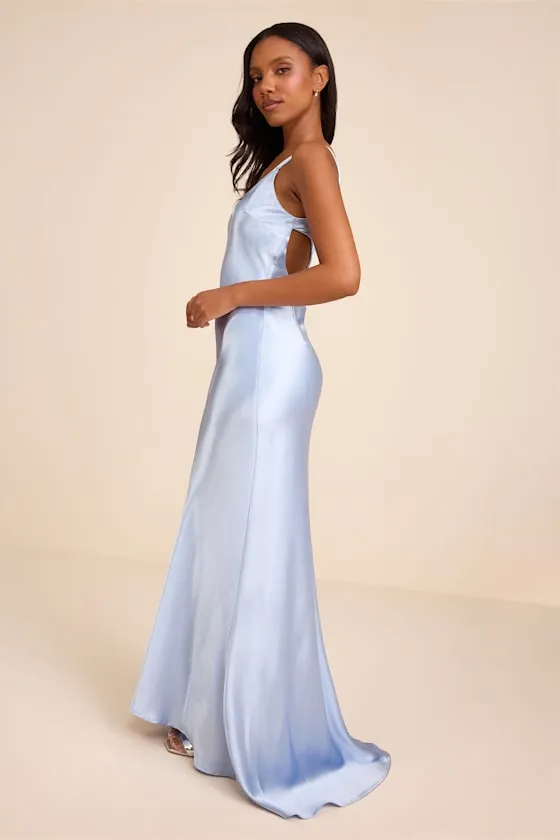Perfectly Classy Light Blue Satin Strappy Maxi Dress sold by Lulus product image thumbnail 4