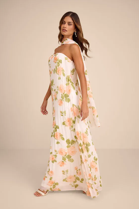 Lael White Floral Pleated Strapless Dress and Scarf Set sold by Lulus product image thumbnail 4