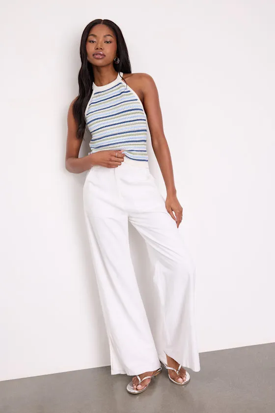 Farida Ivory and Blue Striped Crochet Tank Top sold by Lulus product image thumbnail 3