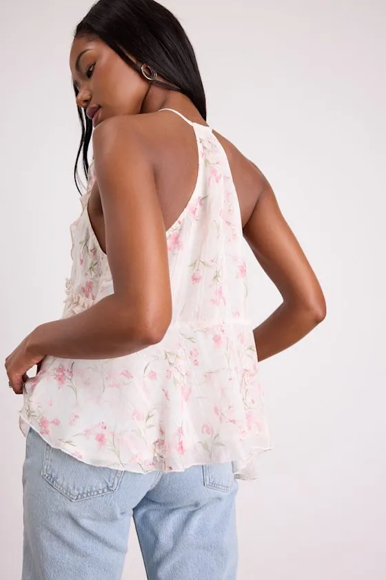 Sashi Ivory Floral Ruffled Tank Top sold by Lulus product image thumbnail 3