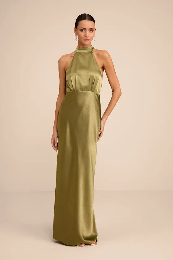 Sevinia Olive Green Satin Mock Neck Sleeveless Maxi Dress sold by Lulus product image thumbnail 2