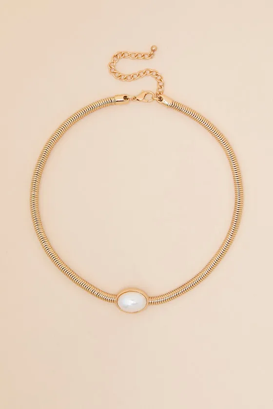 Deandra Gold Pearl Choker Statement Necklace sold by Lulus product image thumbnail 2