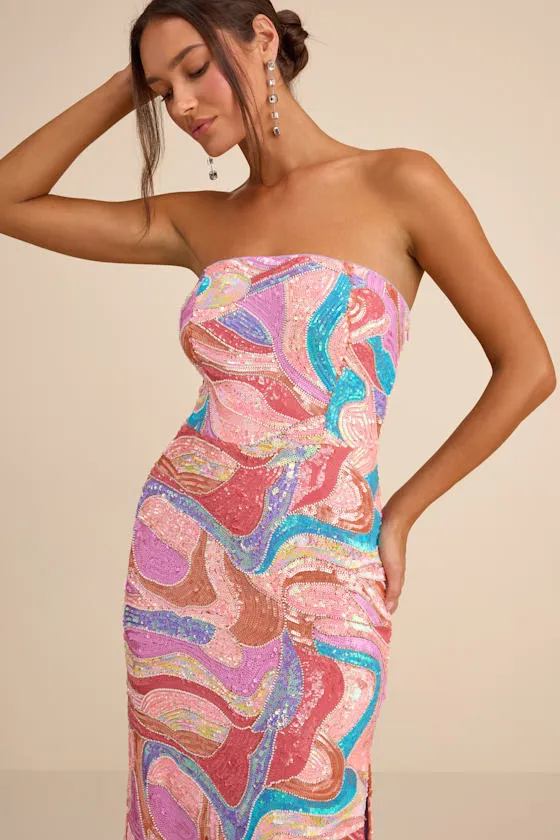 Kera Pink Multi Sequin Strapless Maxi Dress sold by Lulus product image thumbnail 4