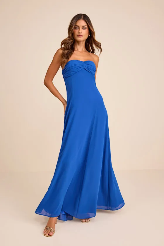 Kamalia Royal Blue Strapless Maxi Dress sold by Lulus