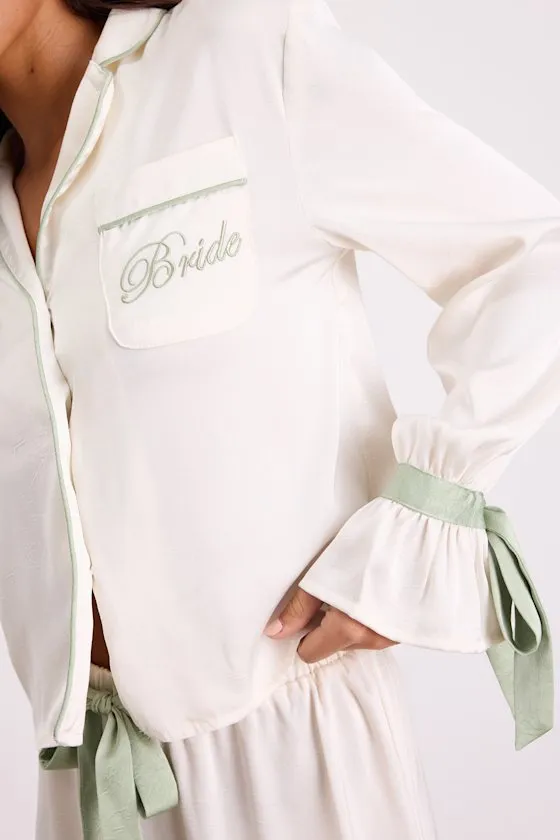 Kelda Ivory and Sage Satin Embroidered Two-Piece Pajama Set sold by Lulus product image thumbnail 3