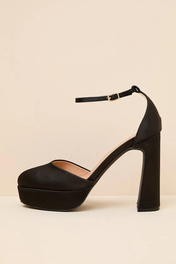 Vivien Black Satin Ankle Strap Platform Heels sold by Lulus product image thumbnail 2