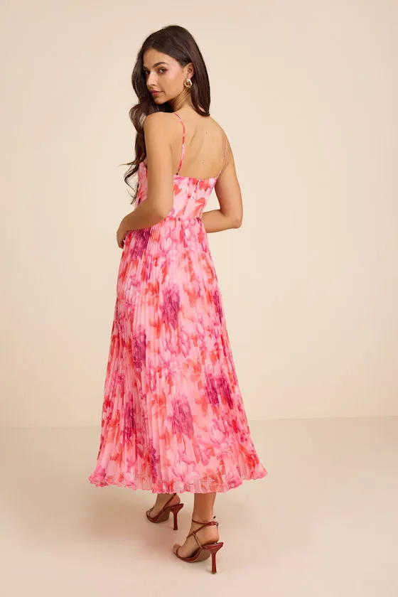 Sincerely Gorgeous Pink Multi Floral Pleated Midi Dress sold by Lulus product image thumbnail 3