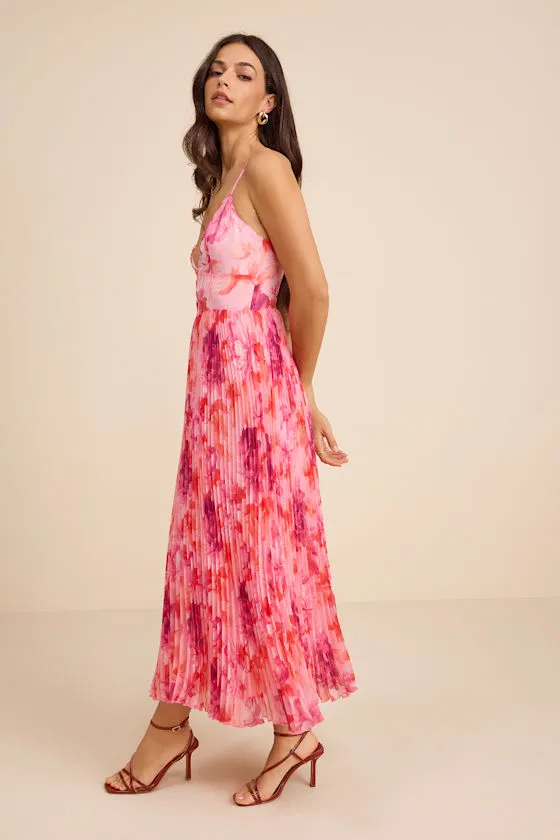 Sincerely Gorgeous Pink Multi Floral Pleated Midi Dress sold by Lulus product image thumbnail 4
