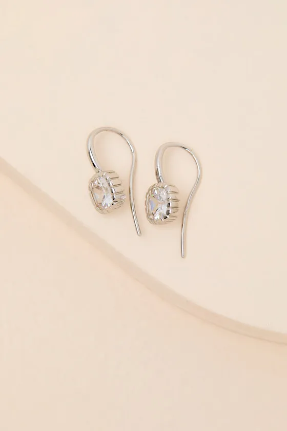 The Classique Silver Cushion Rhinestone Earrings sold by Lulus product image thumbnail 3